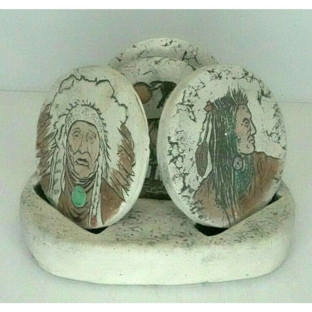 Shapes of Clay Four Indian Coasters and Stand by Stan Ash of Mt. St Helens